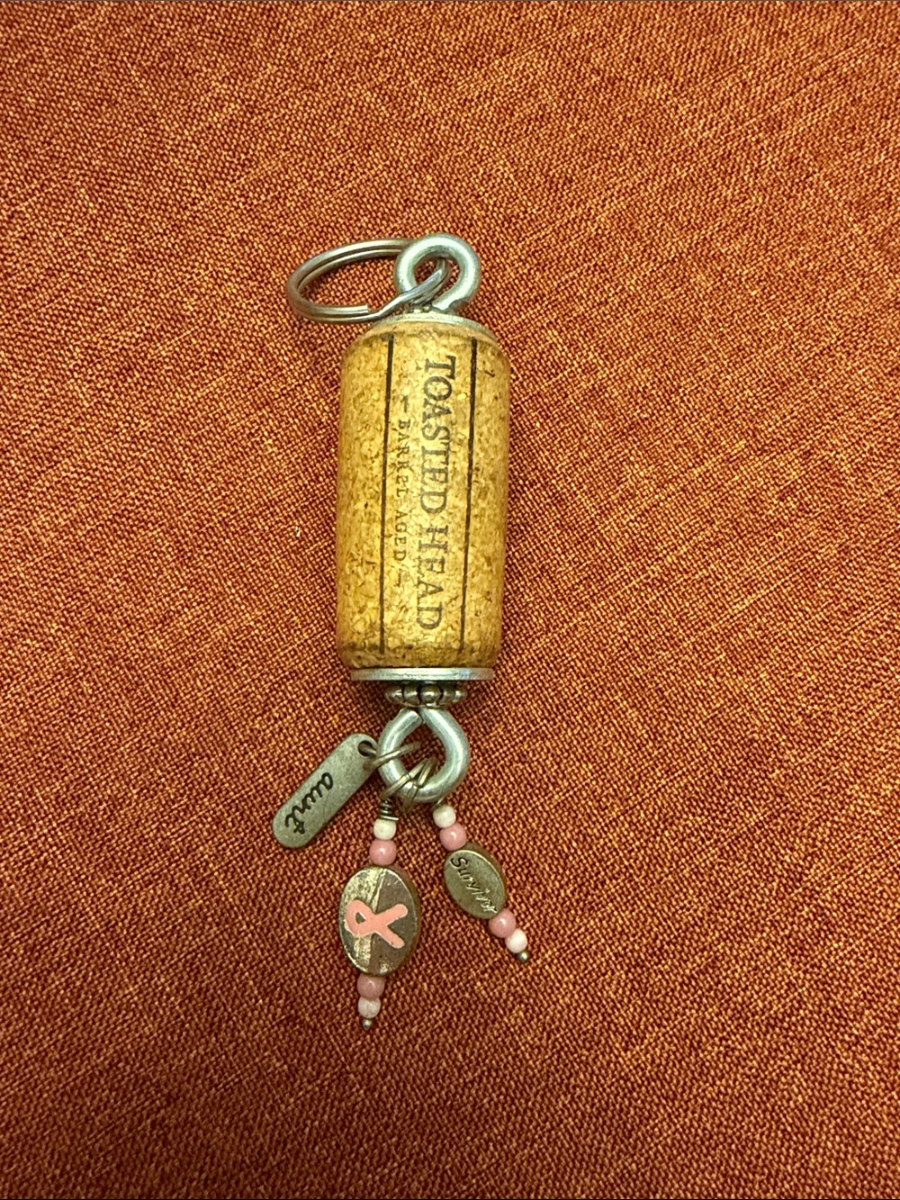Breast Cancer Survivor AUNT Pink Ribbon Cork Charm Keychain